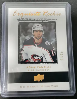 2023-24 Exquisite Adam Fantilli Gold Retro Rookie RC #01/25 front